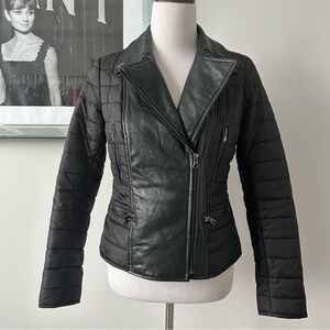 Danier Quilted Moto Jacket Coat with Leather Panels